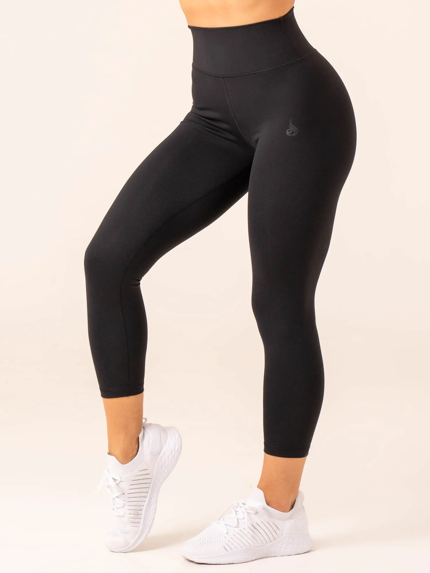 Stretch Recovery Fabric Non Slip Waistband 7/8 High Waisted Leggings - Black