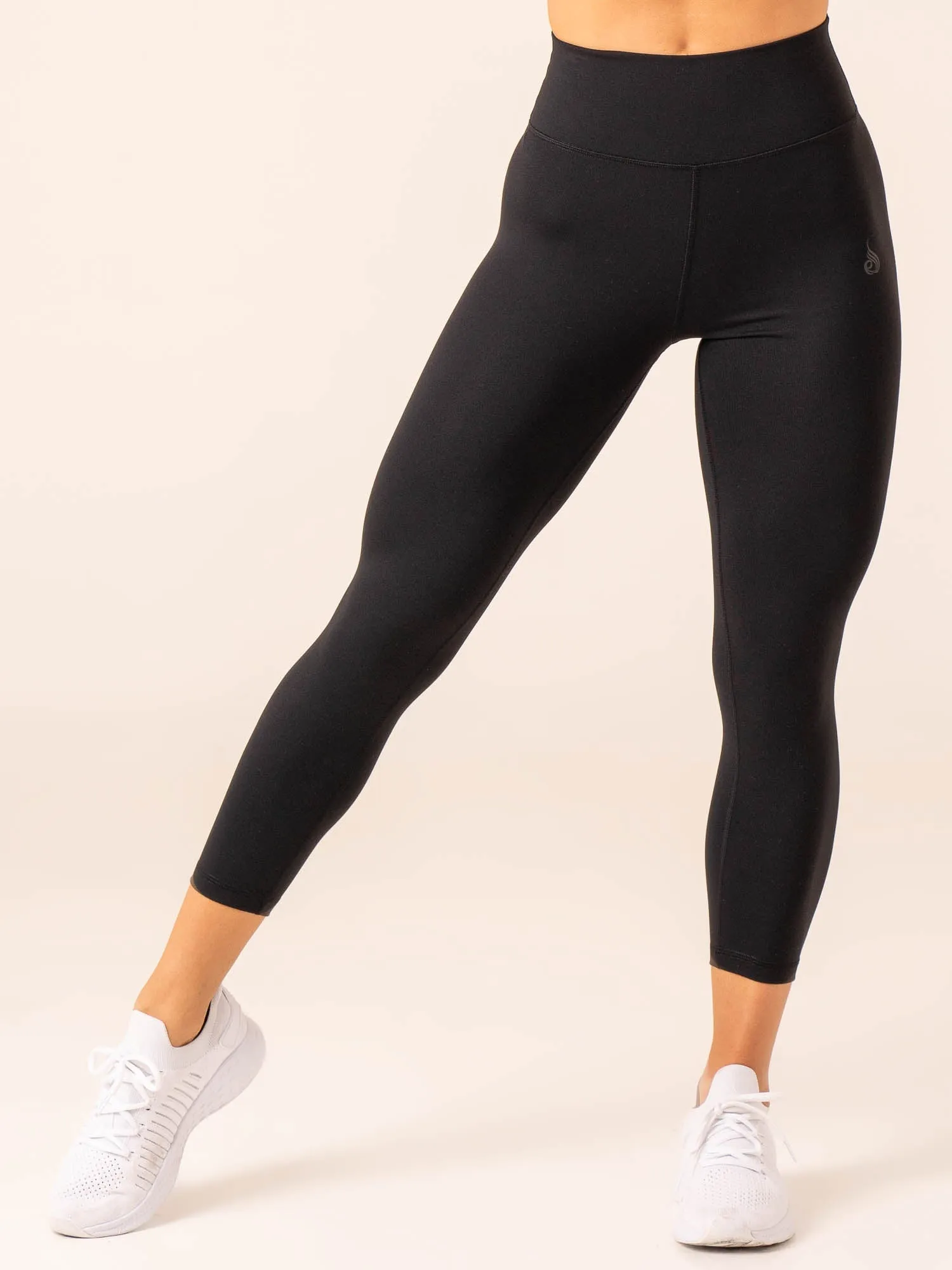 7/8 High Waisted Leggings - Black Sporty Fit Silicone Hem Binding