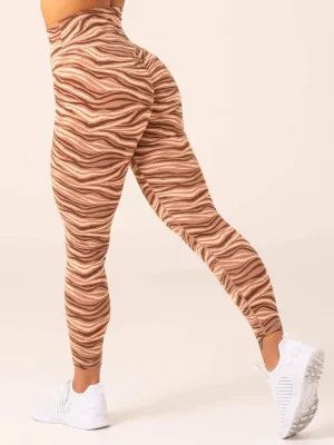Thermal Warm All Ages Athletic Comfort Wear Unstoppable High Waisted Scrunch Leggings - Mocha Zebra