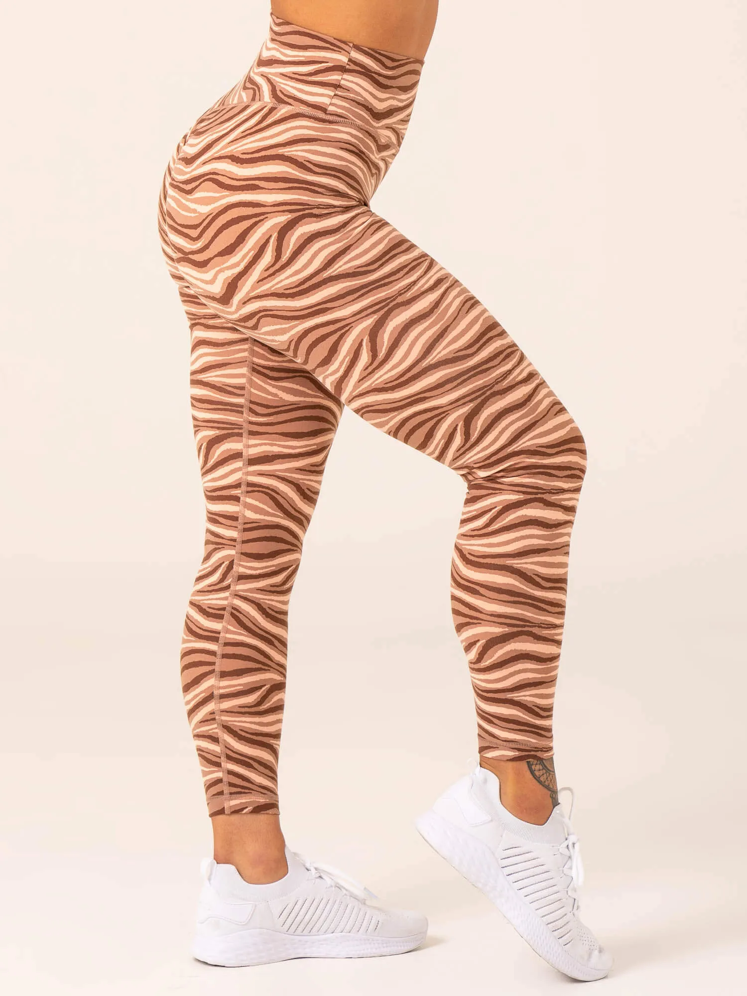 Unstoppable High Waisted Scrunch Leggings - Mocha Zebra 4 Way Stretch Fabric