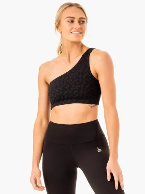 Adapt One Shoulder Sports Bra - Black Leopard Wide Band