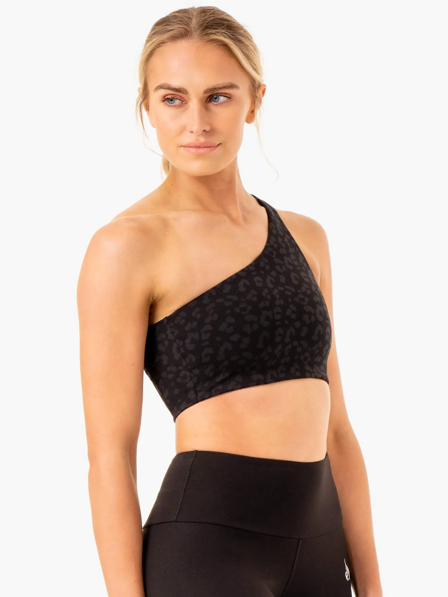 Adapt One Shoulder Sports Bra - Black Leopard Versatile Band