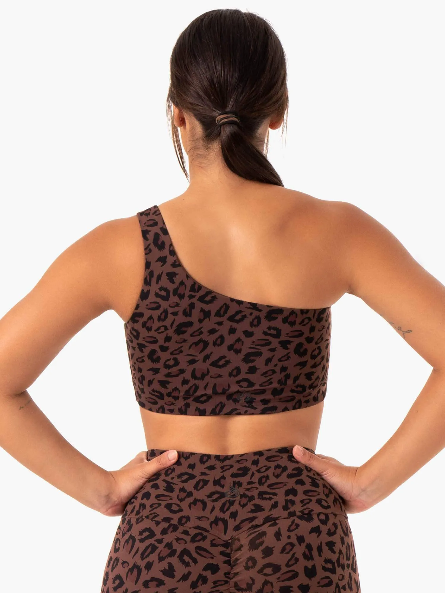 Adapt One Shoulder Sports Bra - Chocolate Leopard Comfort during sports Stretchy Support