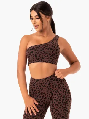 Adapt One Shoulder Sports Bra - Chocolate Leopard Lightweight Support Breathable seams