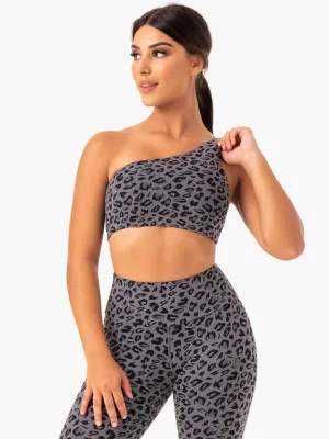 Accessorized Adapt One Shoulder Sports Bra - Grey Leopard