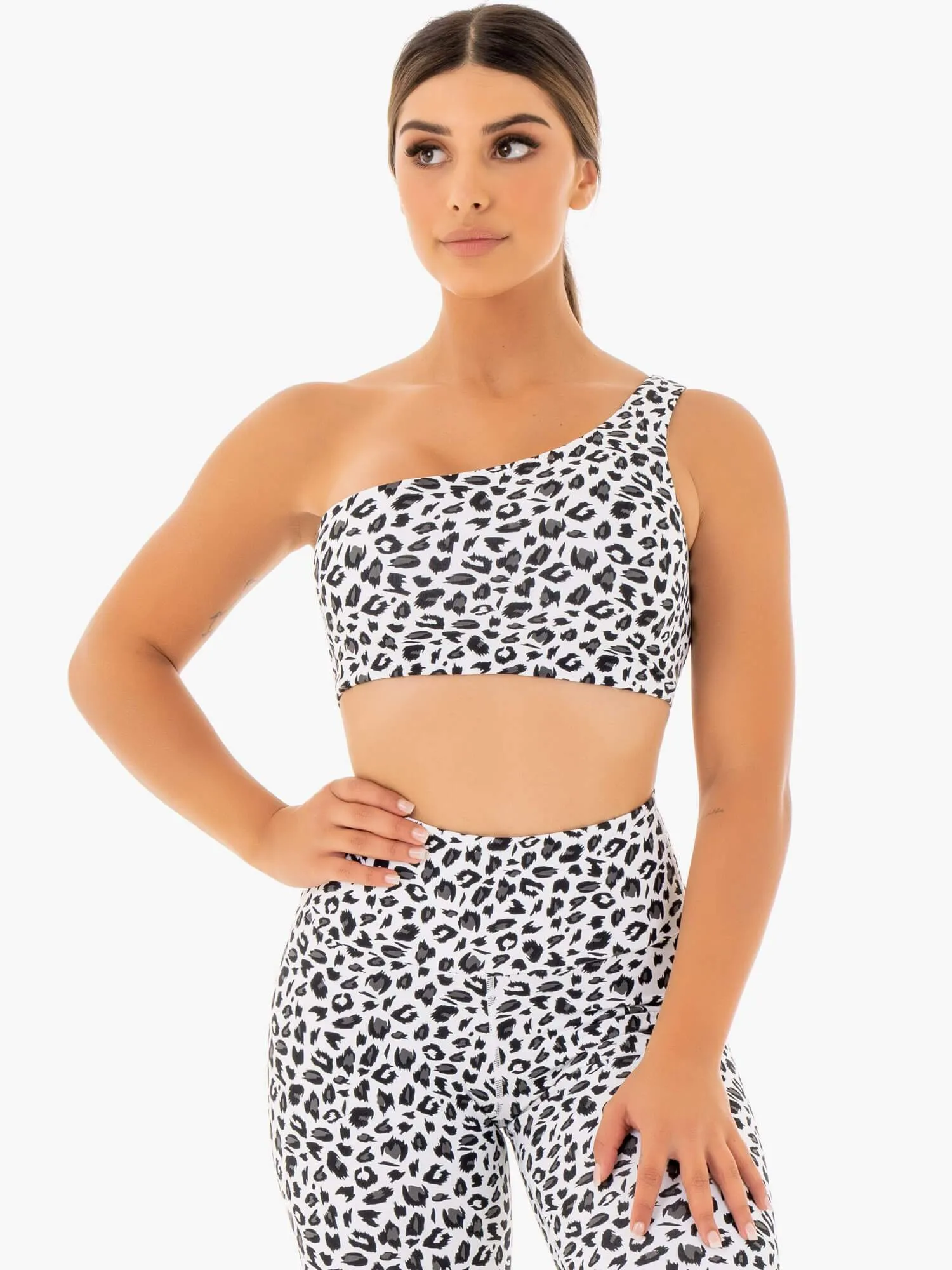 Elegant Colorful active clothing Adapt One Shoulder Sports Bra - Snow Leopard