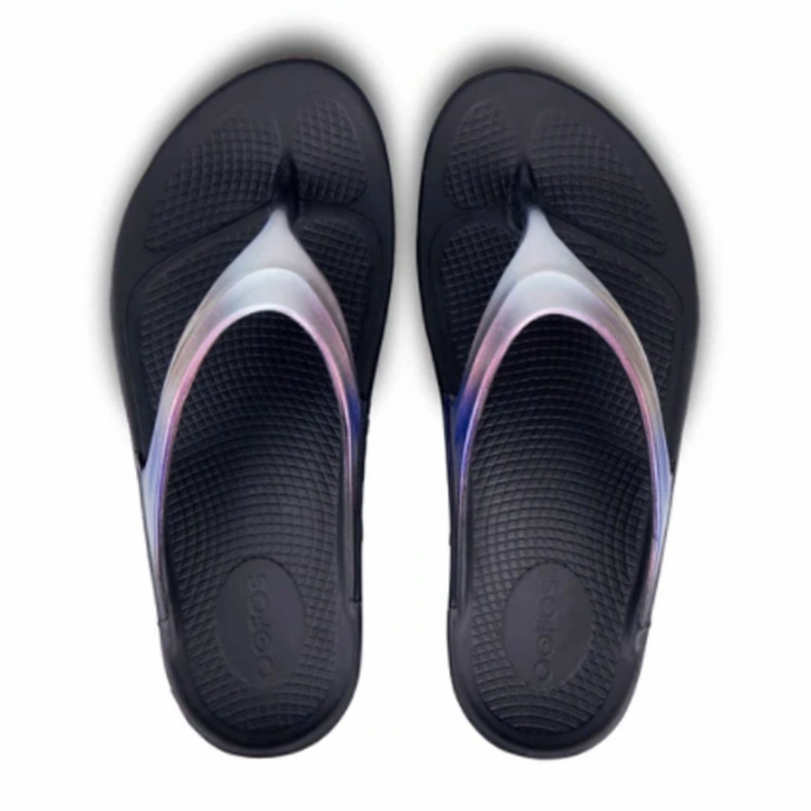 Oofos OOlala Luxe Sandal (Women) - Black/Calypso Speed Flex grooves