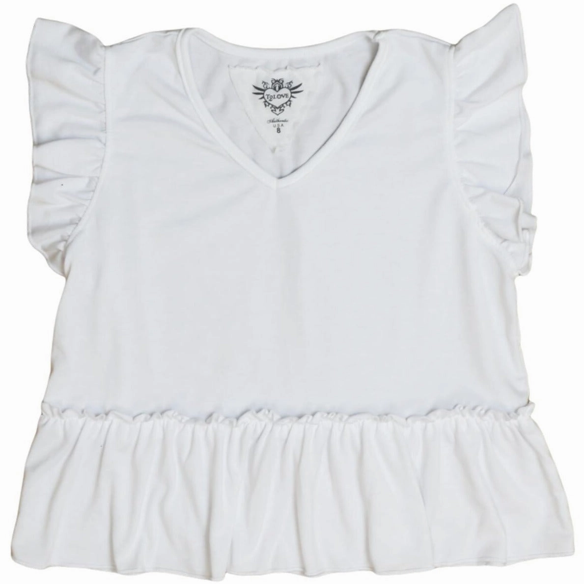Band outfits for kids Bohemian Ruffle Sleeve and Hem Top- White