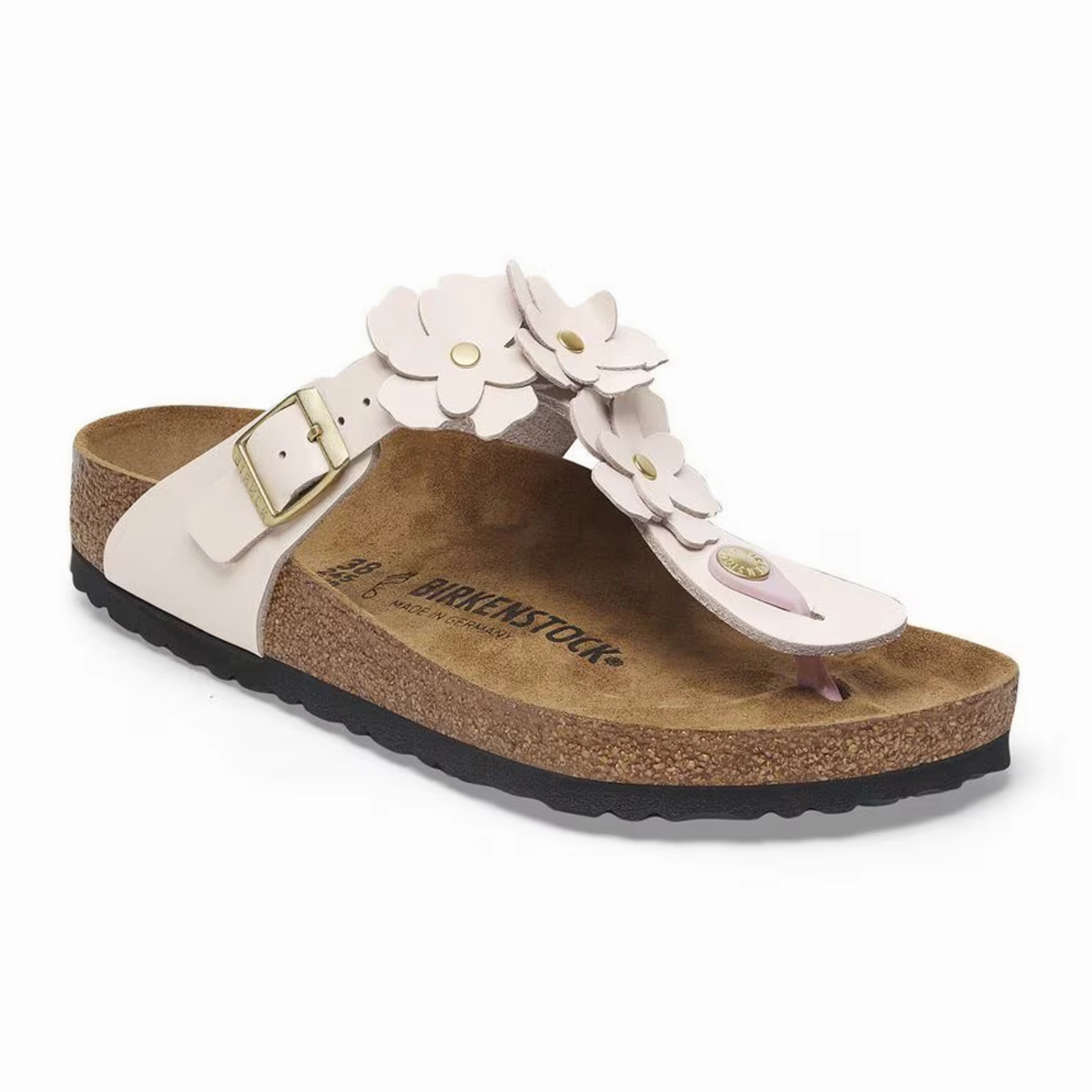 Birkenstock Gizeh Flowers Sandal (Women) - Light Rose Leather Comfort Tongue