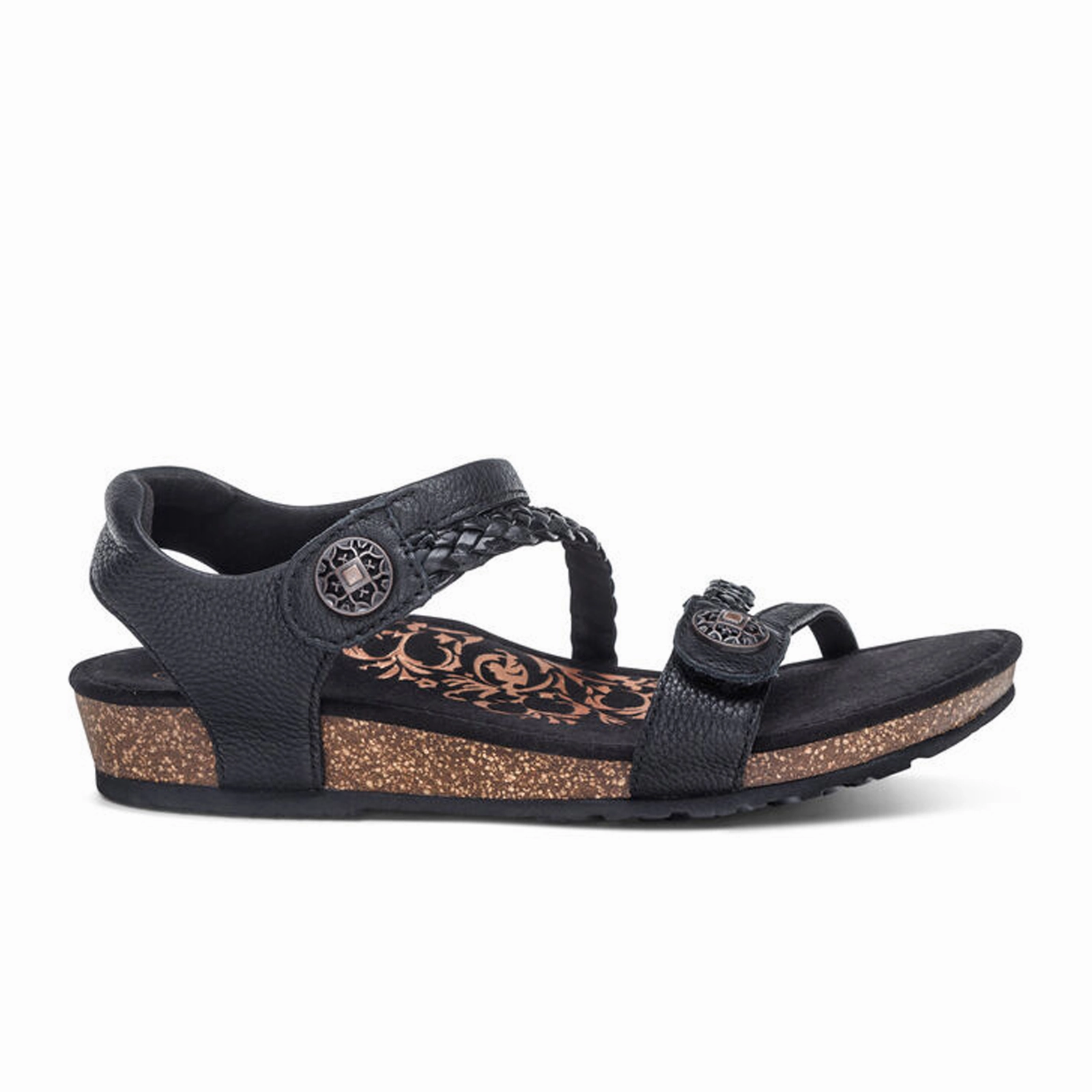 Aetrex Jillian Braided Backstrap Sandal (Women) - Black Reinforced Seams