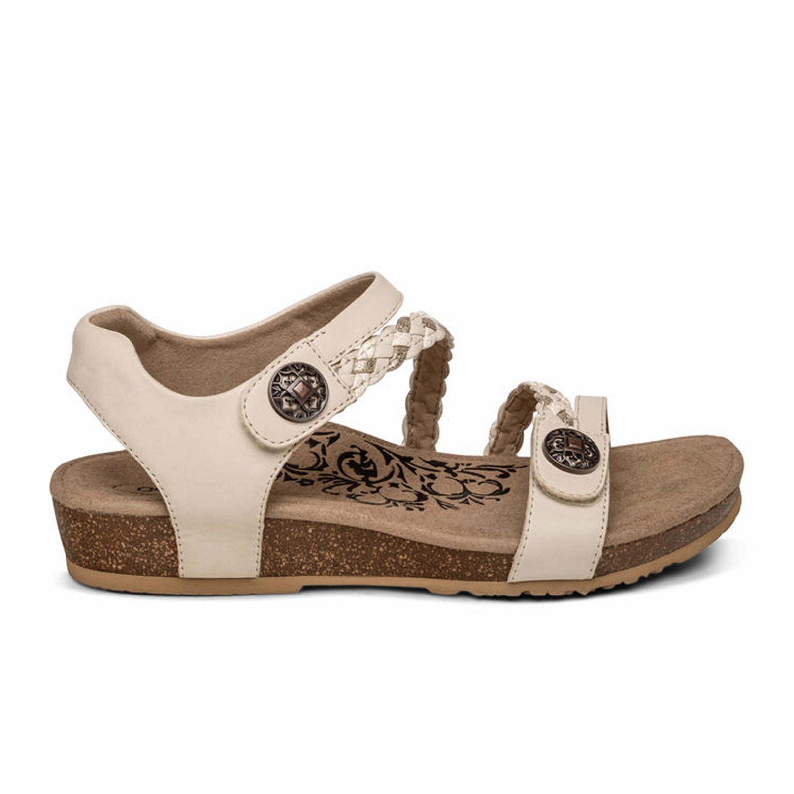 Ventilated Upper Anti   Tear Aetrex Jillian Braided Backstrap Sandal (Women) - Ivory
