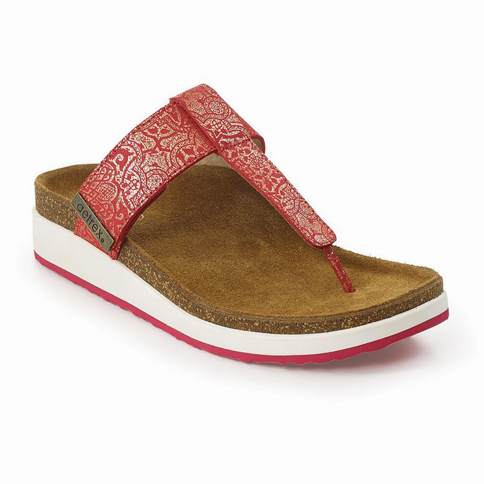 Flexible Slip Comfortable Backstrap Aetrex Phoebe Sandal (Women) - Red Metallic