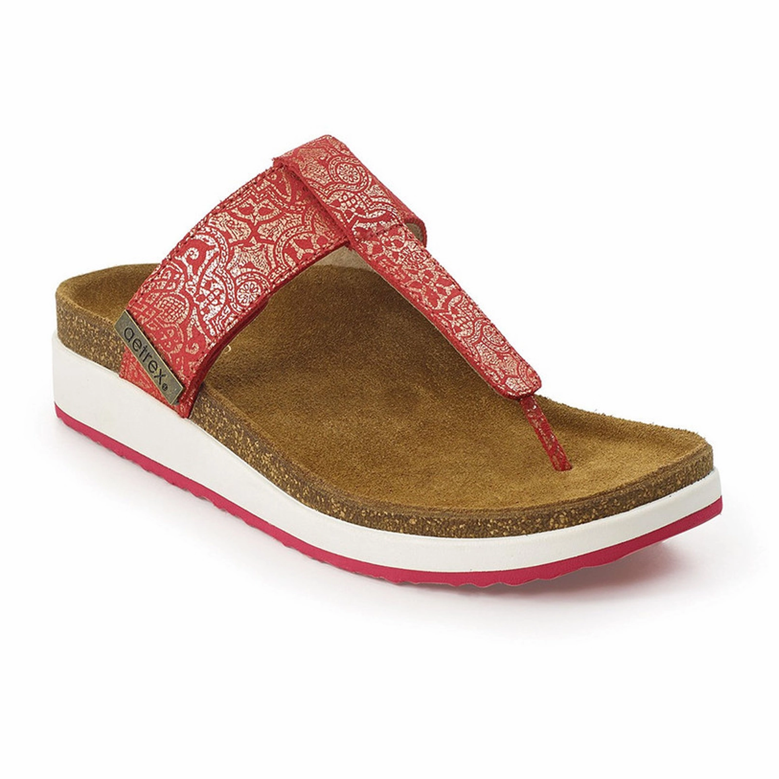 MeshUpper Comfortable Adaptability Aetrex Phoebe Sandal (Women) - Red Metallic