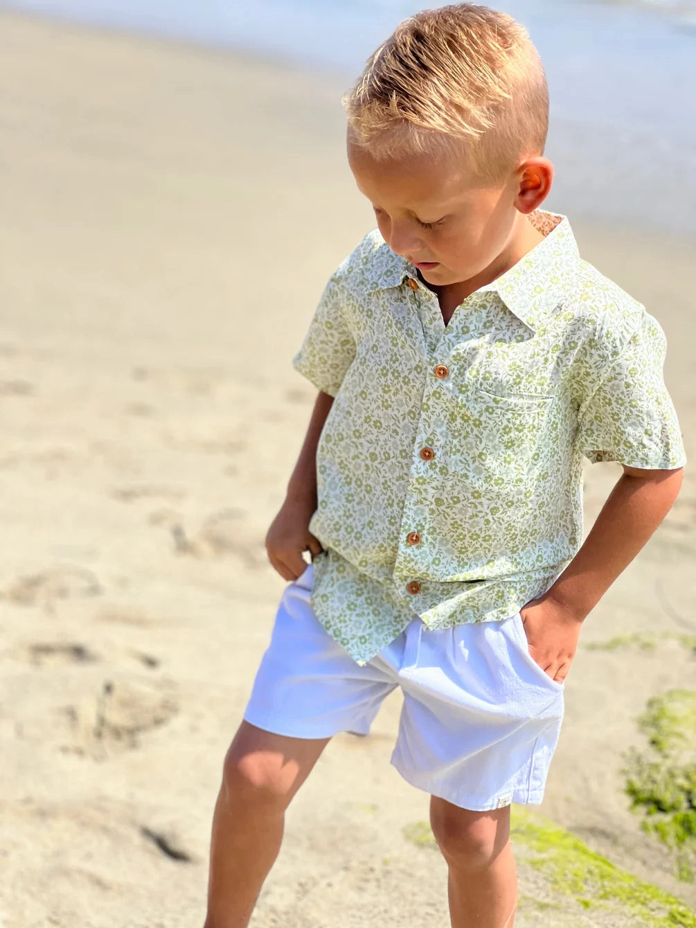 Little boy Green Floral Woven Shirt