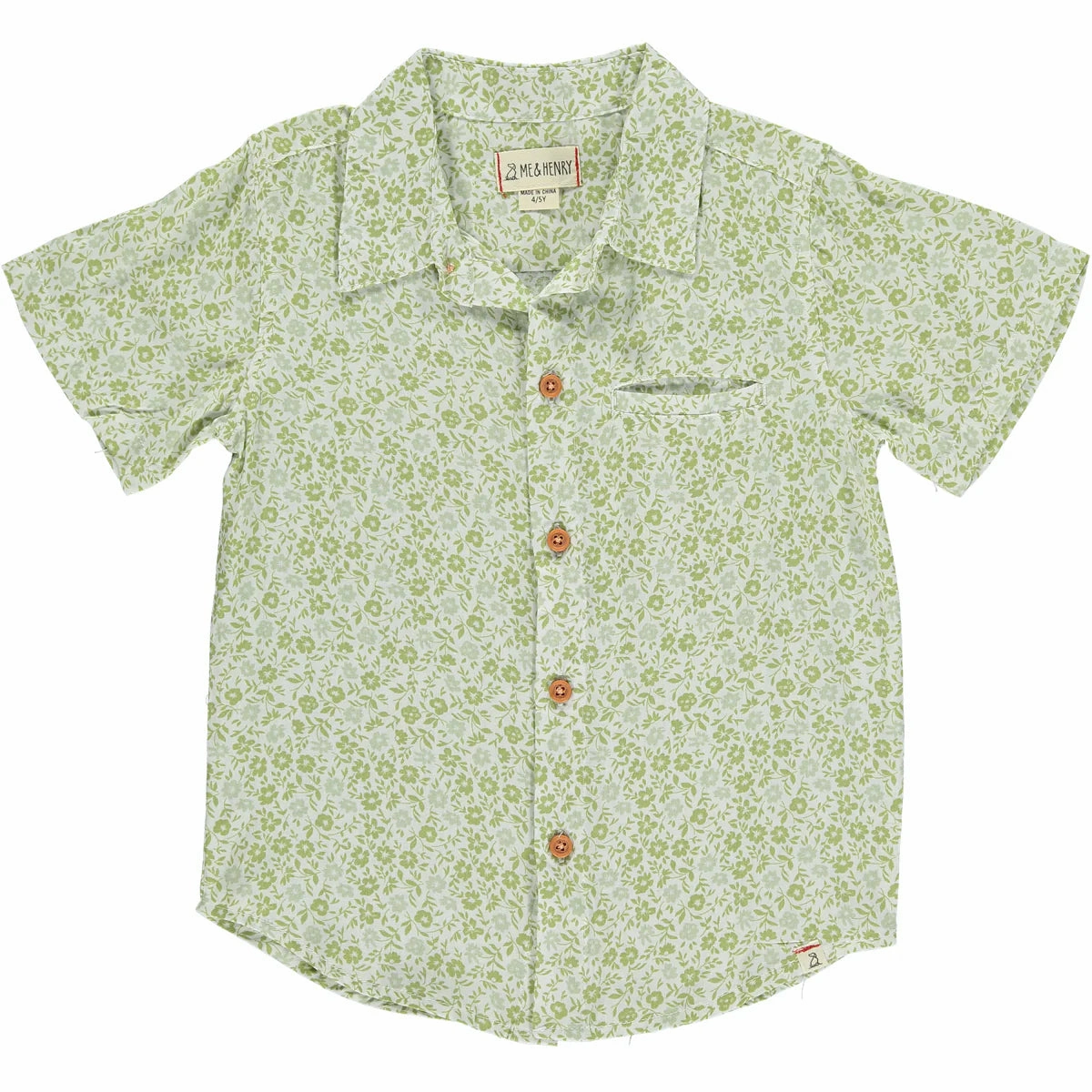Green Floral Woven Shirt Retro Little boy