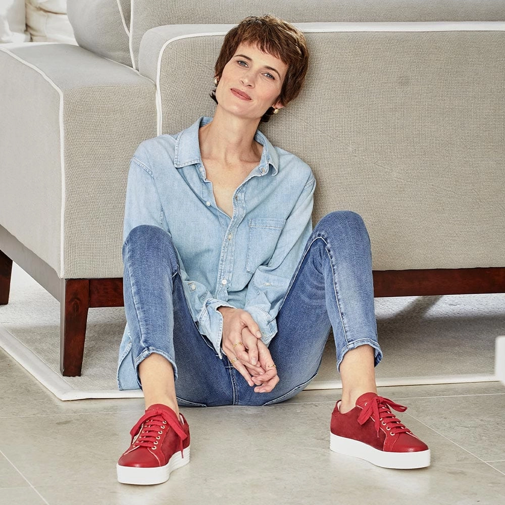 High arch support Stable Control Hero: Cherry Red Leather & Suede