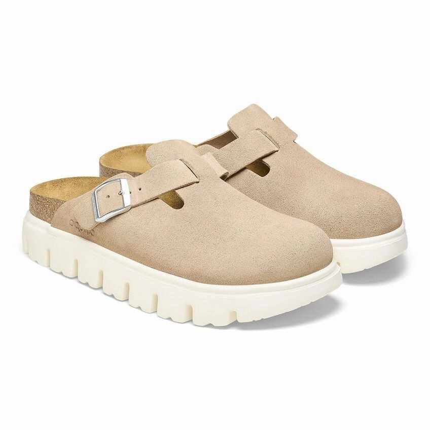 mesh - upper - feature shoes portable shoes Birkenstock Boston Chunky Suede Leather Warm Sand