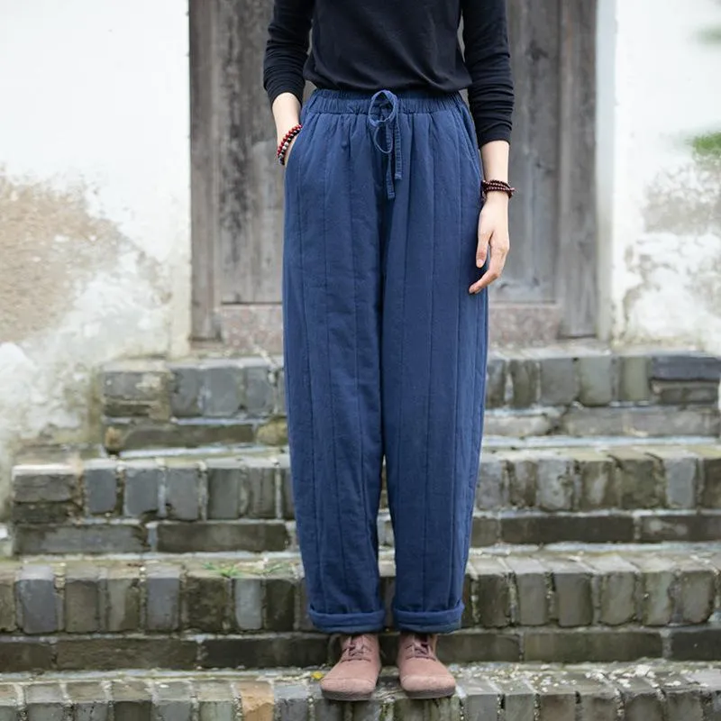 Babakud Women Autumn Winter Retro Casual Cotton Quilted Pants Layer Friendly Structured fabric