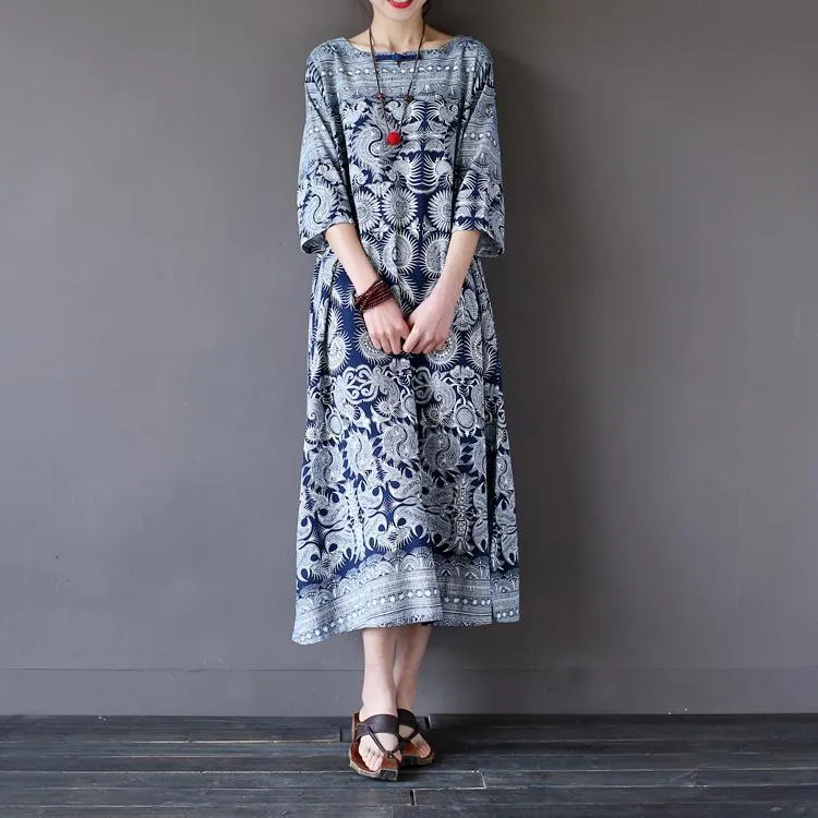 Daily Chic Blue Flower Vintage Women Dress
