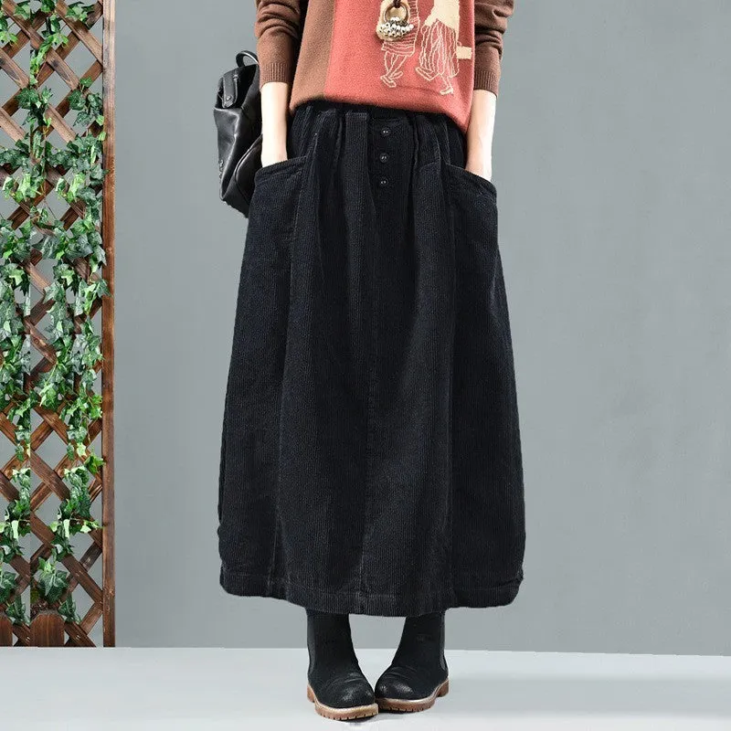quick dry Babakud Women Autumn Retro Classic Cotton Corduroy Skirt
