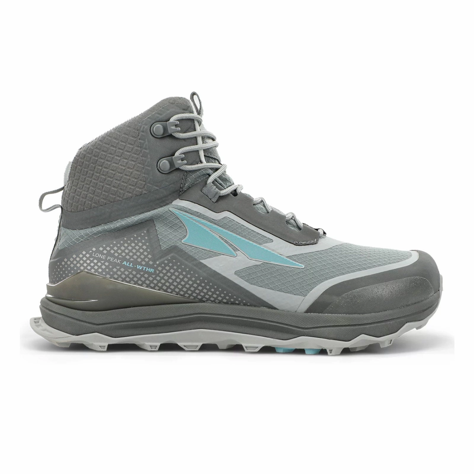 Altra Lone Peak All-Weather Mid Trail Shoe (Women) - Gray/Green Fast Walk ground grip