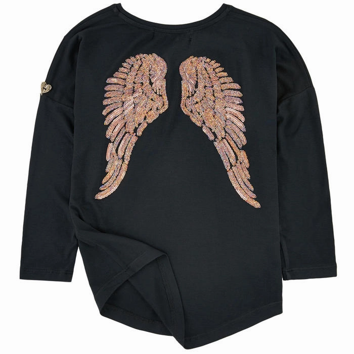 Angel's Face - Long Sleeve Slouch Wings Sequin Top Black Checked