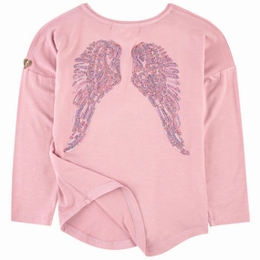 Angel's Face Girls Long Sleeve Slouch Wings Sequin Top - Vintage Pink Swimwear for kids Childish