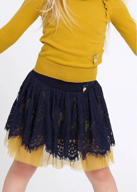 Party clothes for children anti - static Angel's Face Girls Serena Skirt Navy With Dijon Green