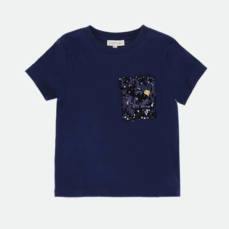 Angel's Face Kids Girls Marjorie Cotton Top with Sequin Pocket - Navy Boys' fashion items insulated
