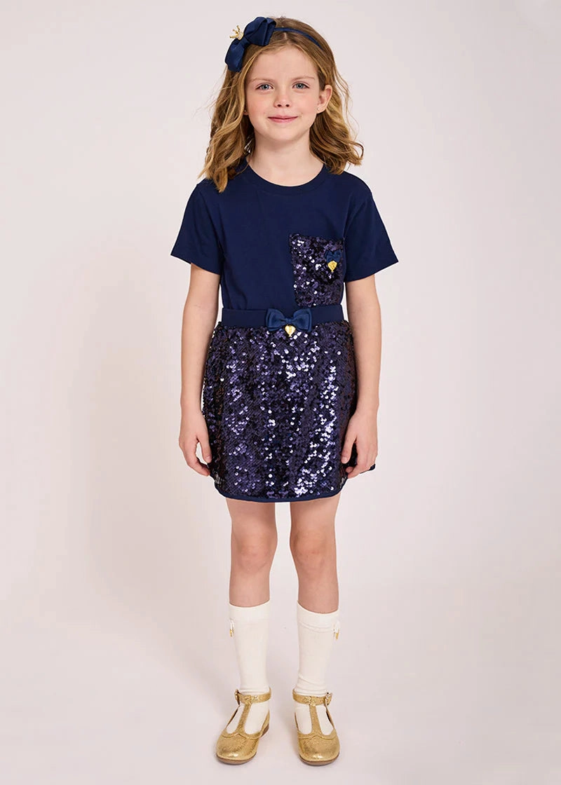 Angel's Face Kids Girls Marjorie Cotton Top with Sequin Pocket - Navy Sparkly kids' wear