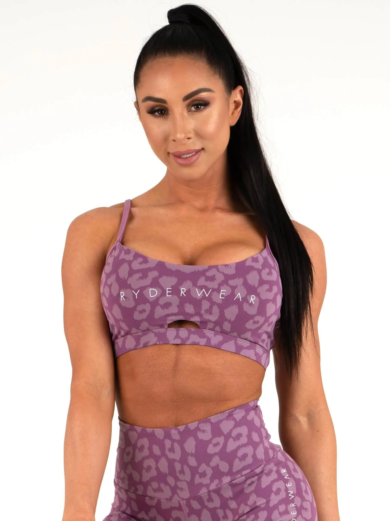 Adjustable Structure Animal Sports Bra - Leopard Purple