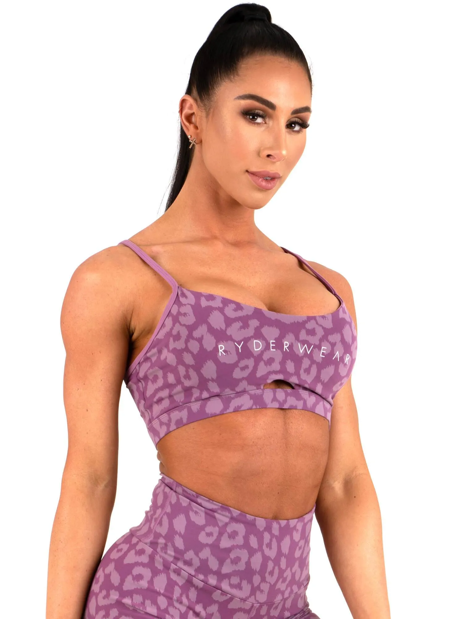Breathable Stretch Outdoor Sports Animal Sports Bra - Leopard Purple