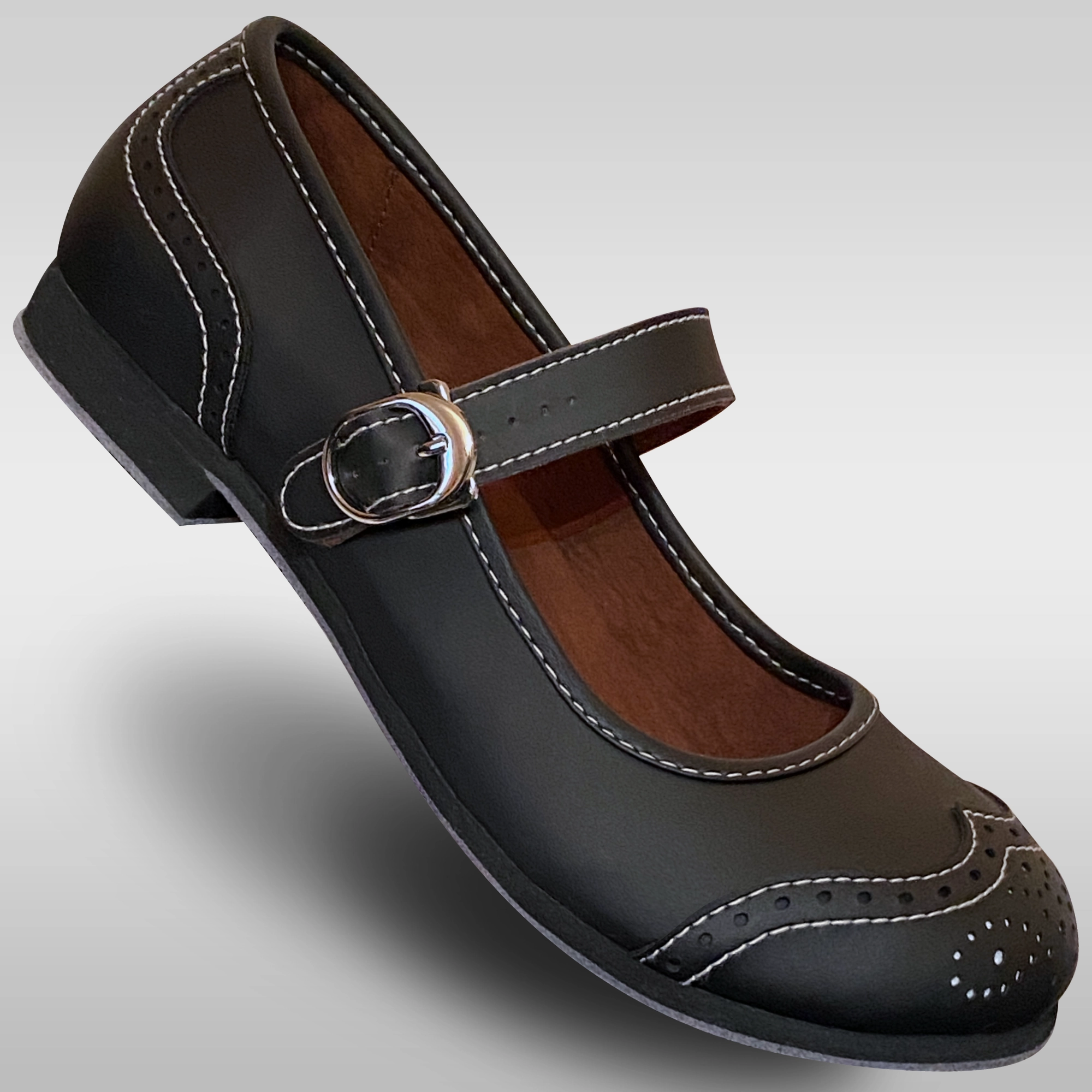 Aris Allen Black Snub Toe Mary Jane Wingtips Comfort Midsoles Indoor style