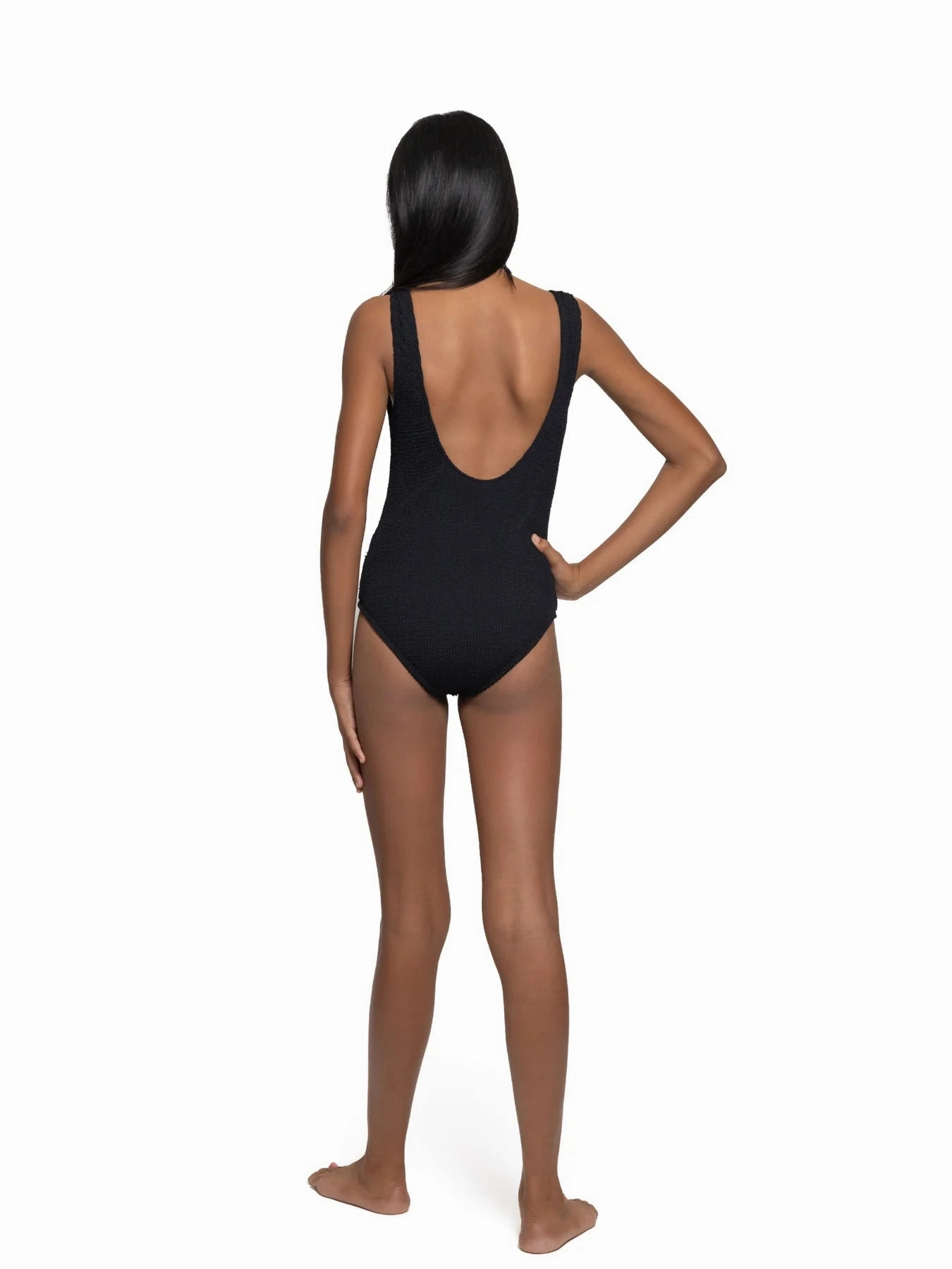 Annie - Black Crinkle One Piece Swimsuit Peaceful Sweet