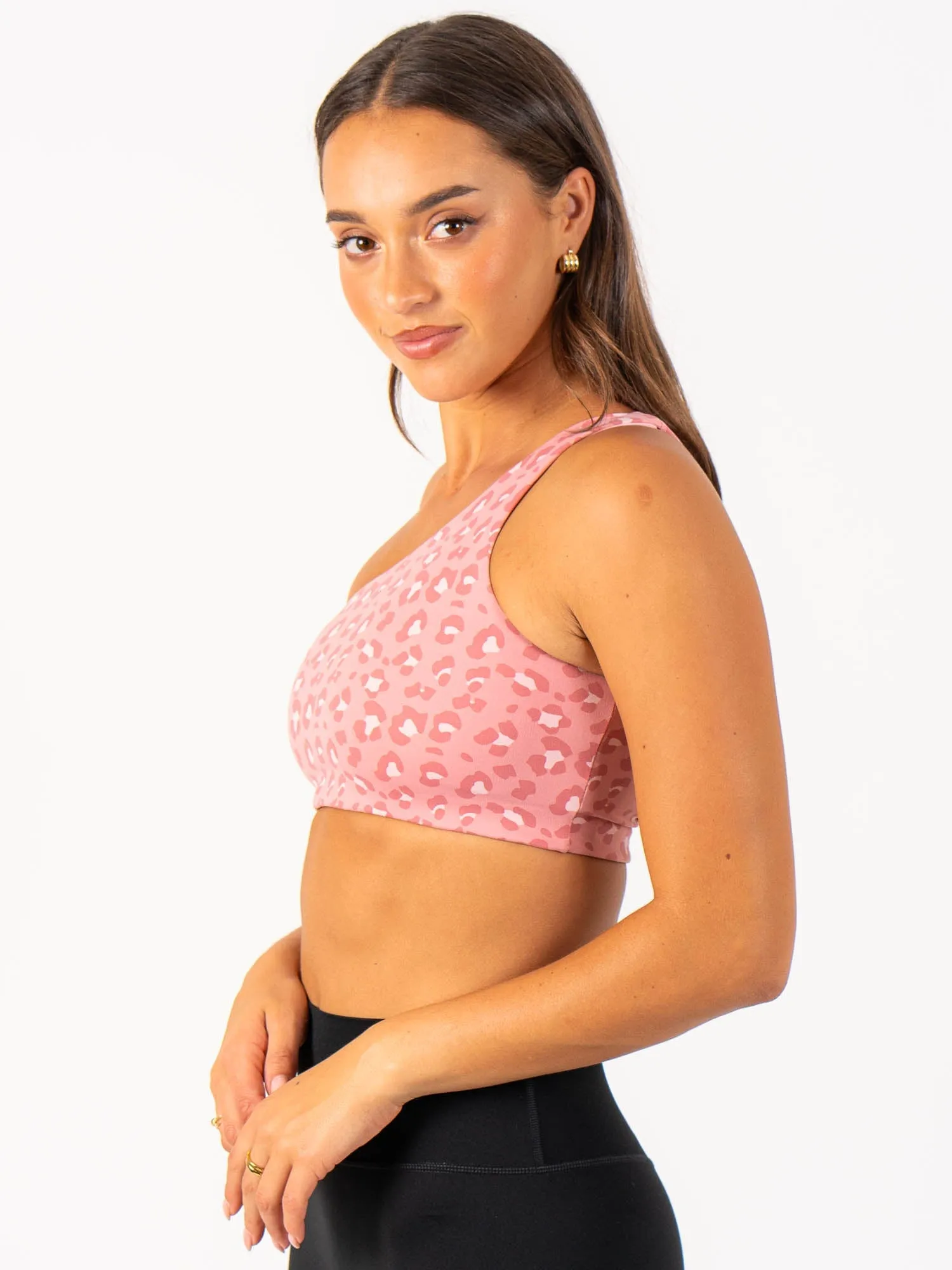 Adapt One Shoulder Sports Bra - Pink Leopard Ultrasonic seams