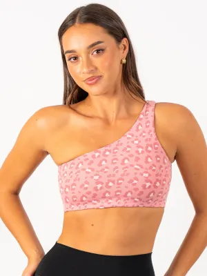 Adapt One Shoulder Sports Bra - Pink Leopard teenagers'