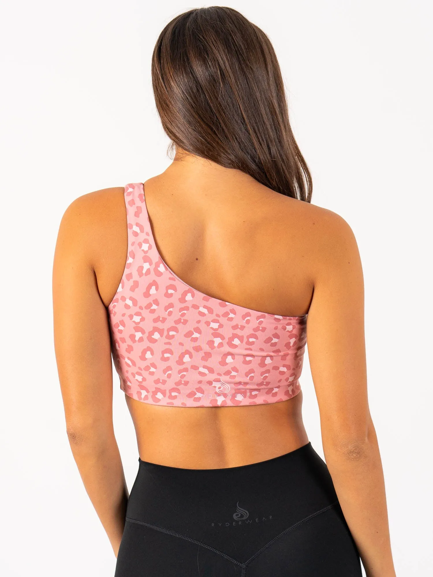 topstitching Lightweight Comfort Adapt One Shoulder Sports Bra - Pink Leopard