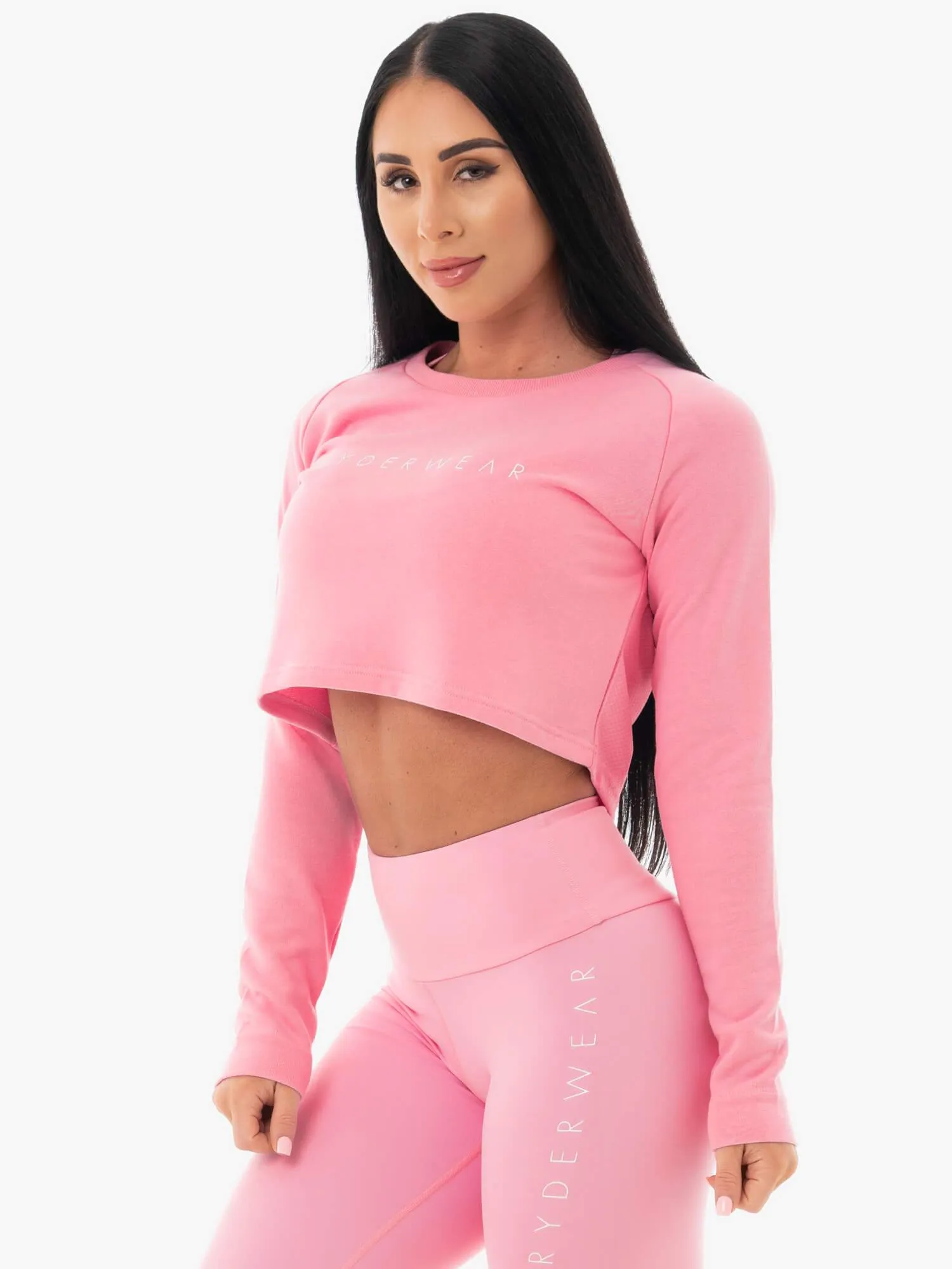 Taped Zippers Staples Cropped Sweater - Pink