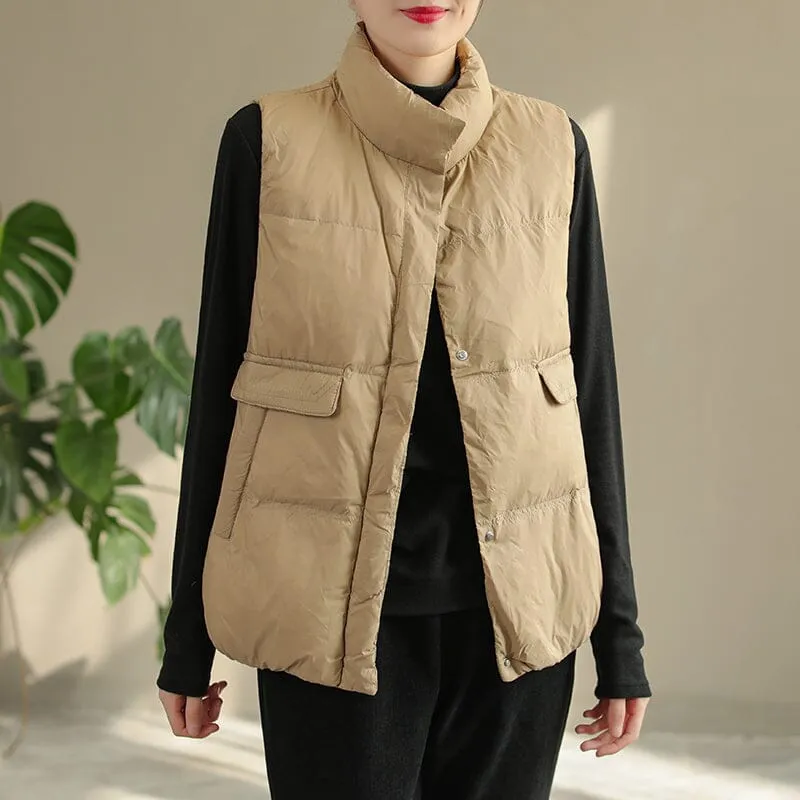 Versatile Layering Typical Women Solid Color Minimalist Winter Loose Down Vest