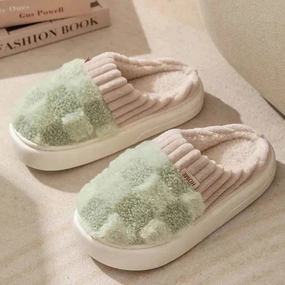 All-terrain Plaid Plush Slippers Women's Indoor Plush Home Slippers Soft Sole Thick Non-Slip Warm House Shoes Couple Autumn And Winter