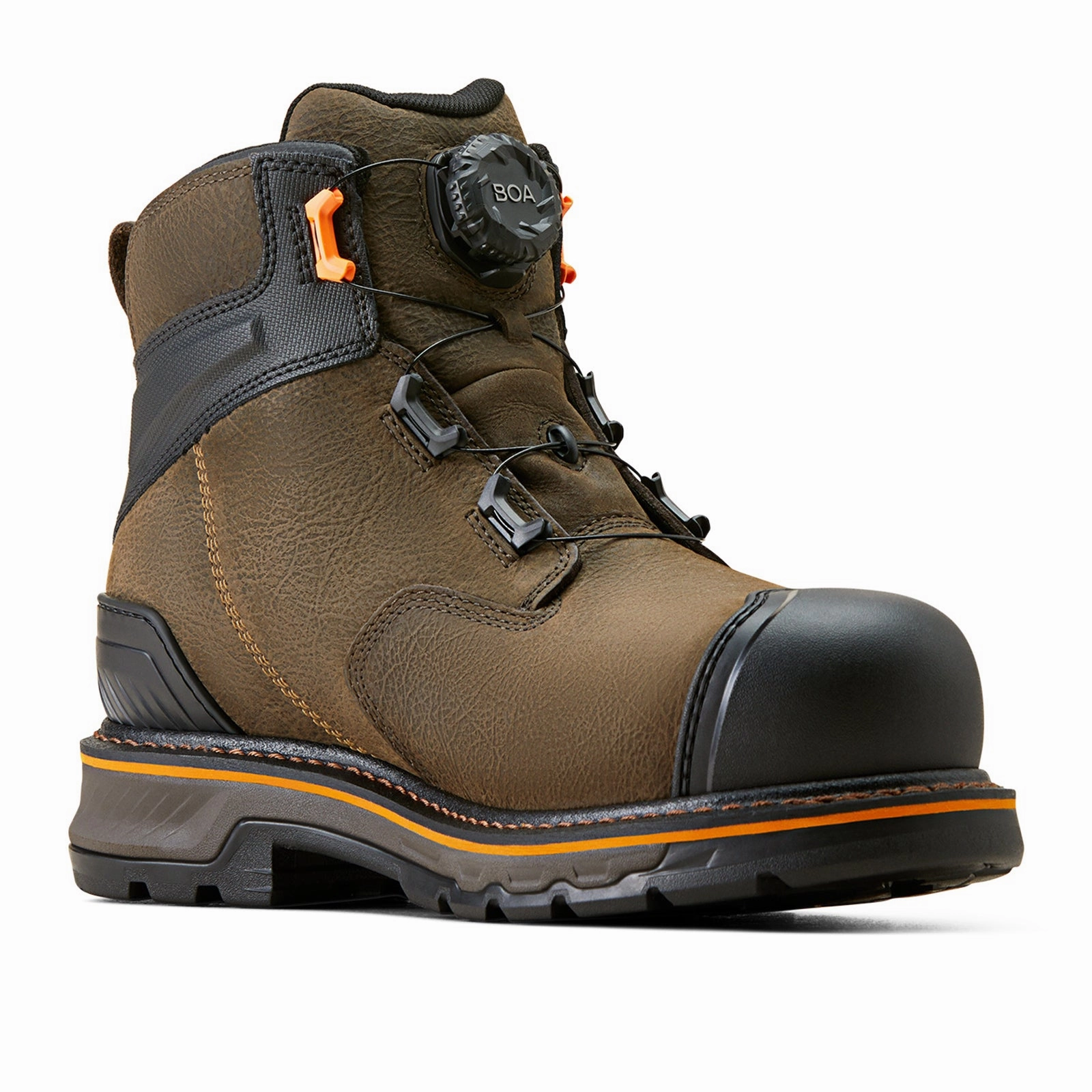 Vegetable-Tanned Ariat MNS Stump Jumper 6" BOA Waterproof Composite Toe Work Boot (Men) - Iron Coffee