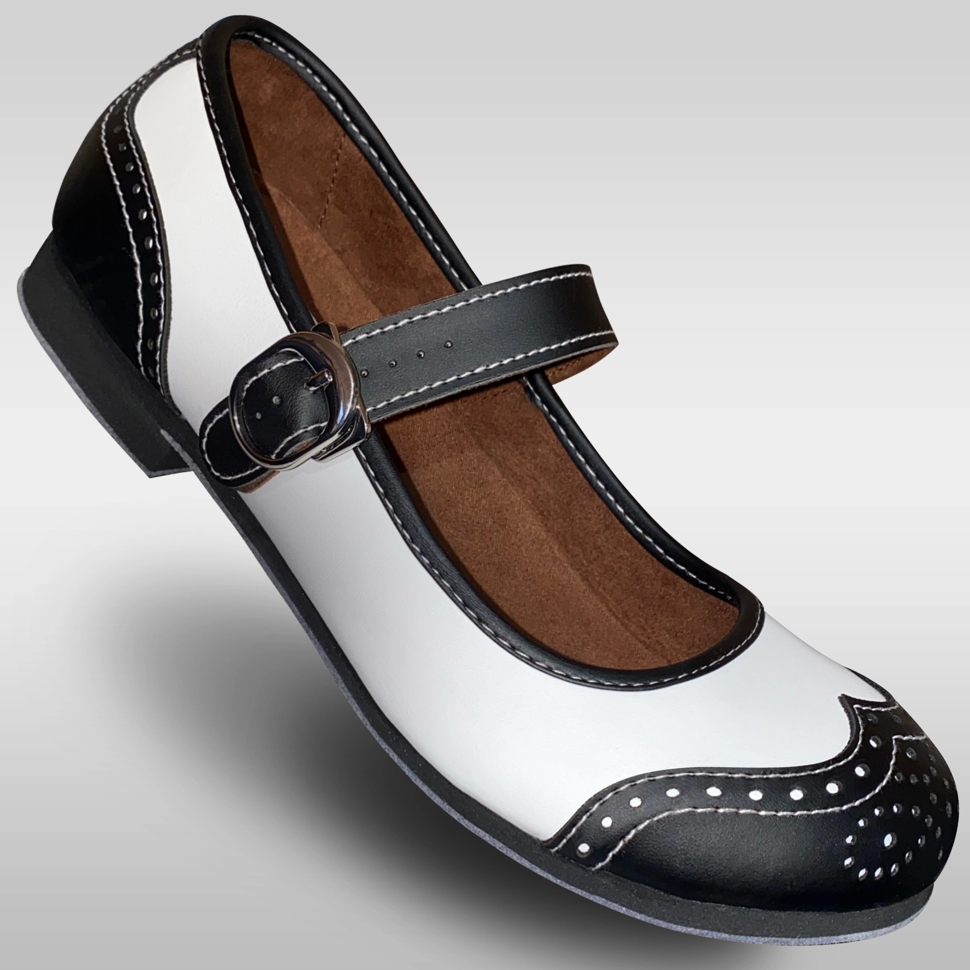 Luxurious breathability Aris Allen Black and White Snub Toe Mary Jane Wingtips