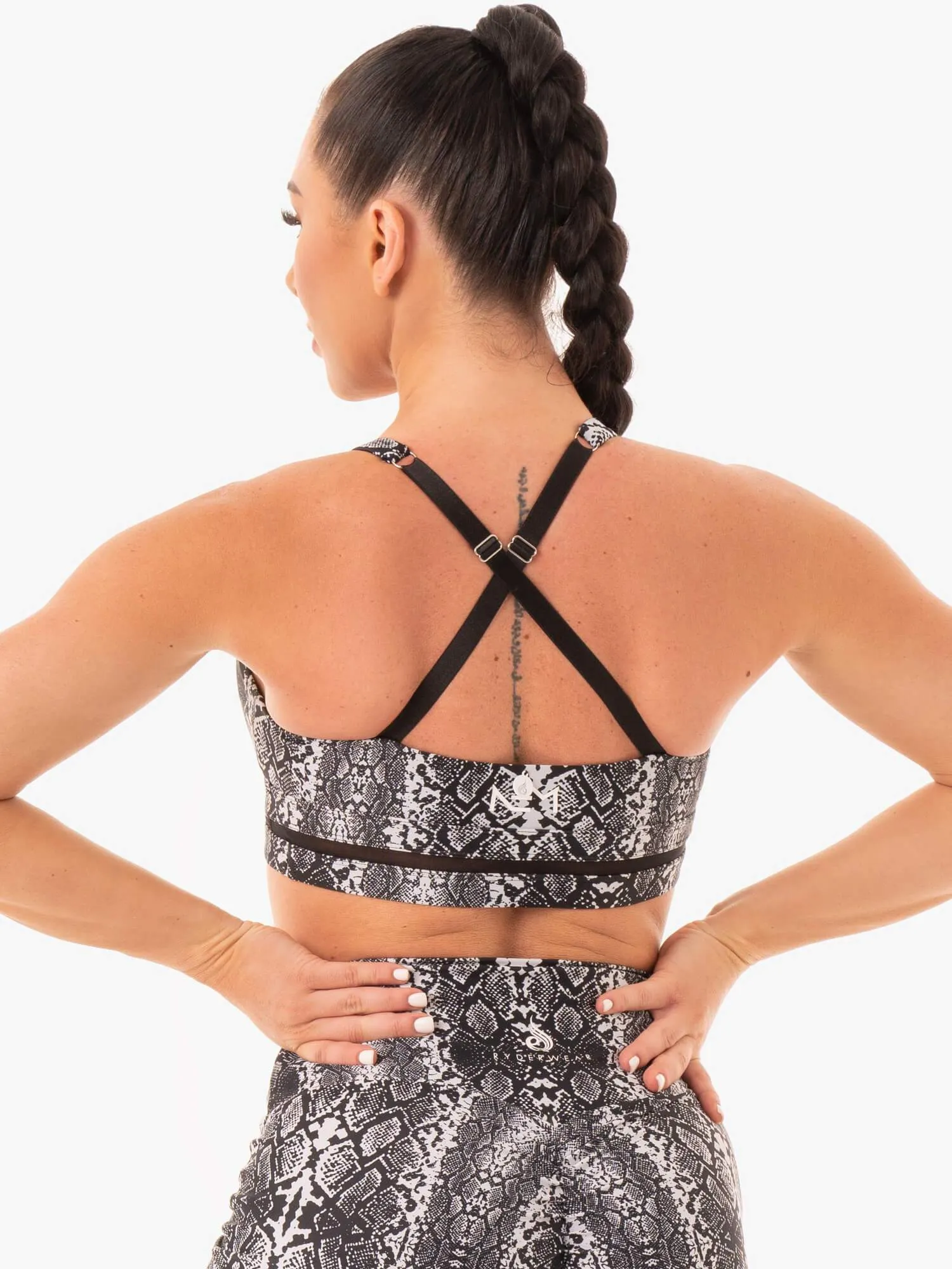 NEM X RW Sports Bra - White Snake Compression fit seams Animal print sports outfit