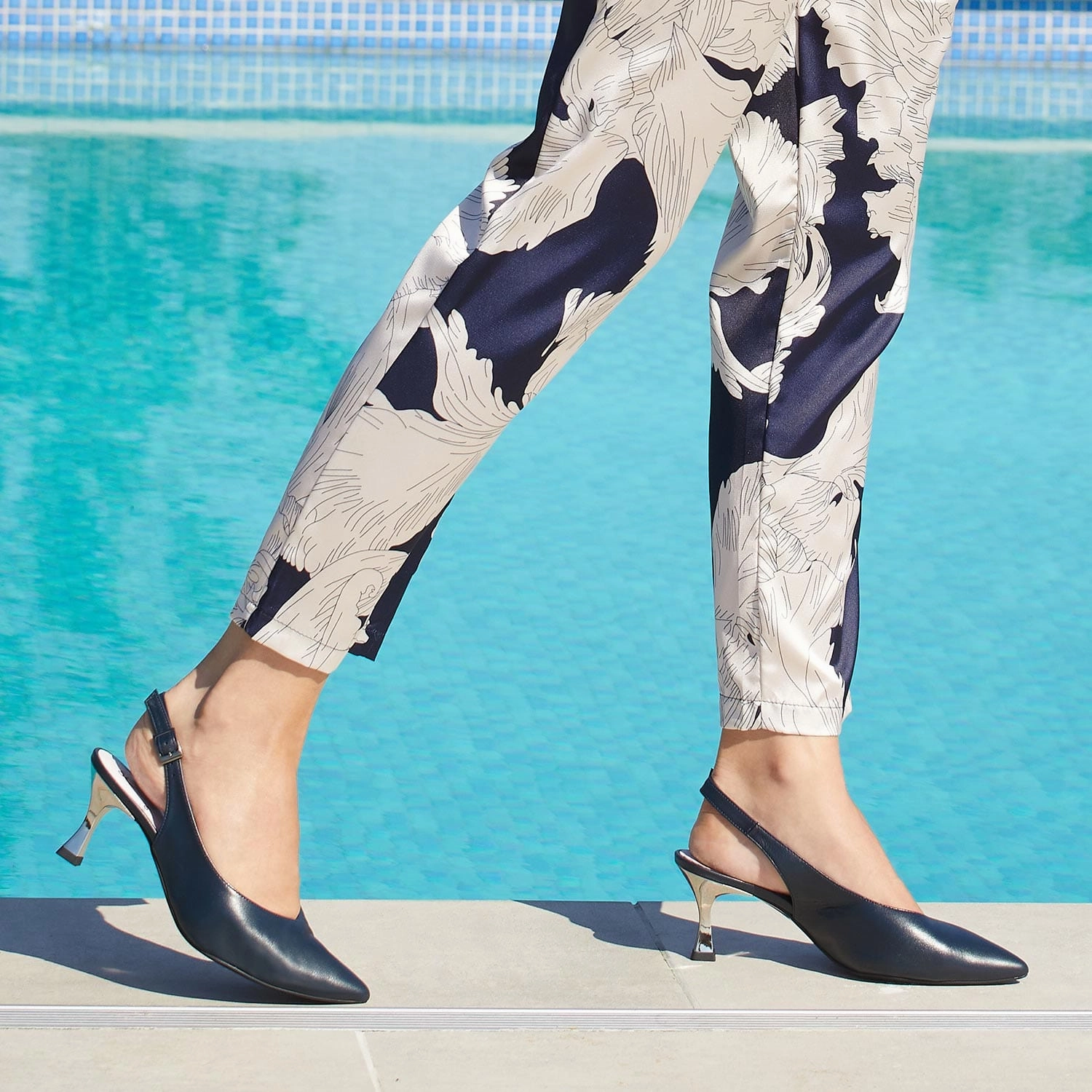 Audrey: Navy Leather Casual Office Heels Chic White Stilettos