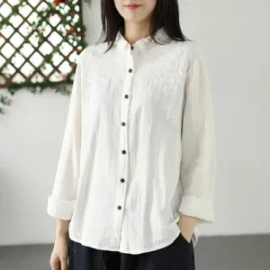 Inner Layer Autumn Retro Casual Loose Cotton Blouse