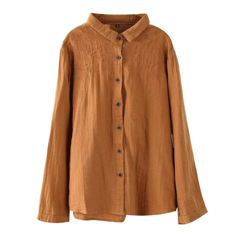 Casual Friday Edgy Fashion Autumn Retro Casual Loose Cotton Blouse
