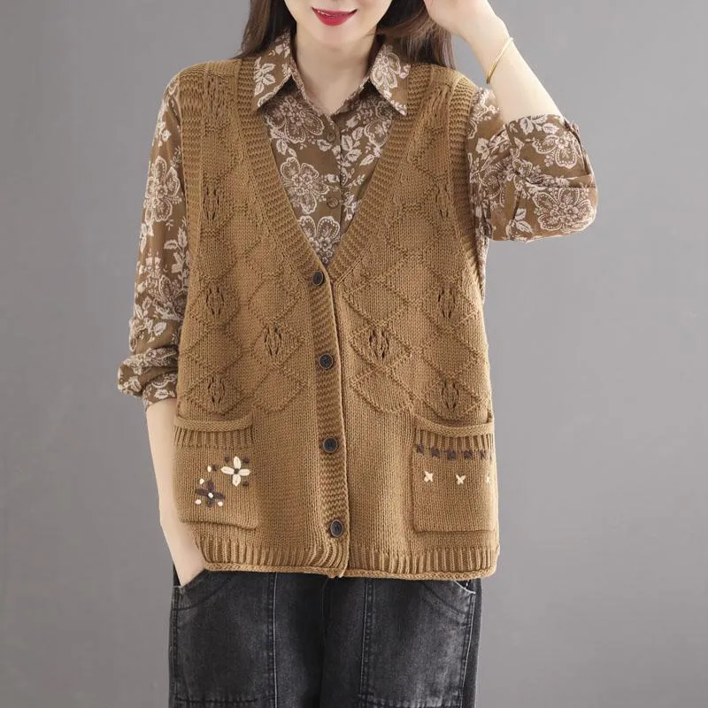 Autumn Retro Hollow Loose Cotton Knitted Vest Enhanced Ventilation Occasion