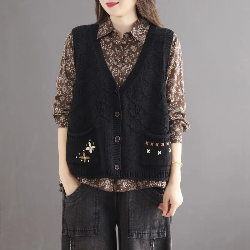 Autumn Retro Hollow Loose Cotton Knitted Vest venue