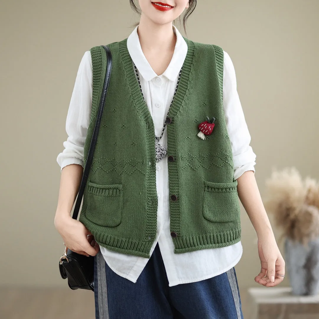 Resource Best Autumn V-neck Pockets Cotton Knitted Vests