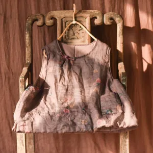 Autumn Winter Retro Floral Loose Padded Linen Vest High